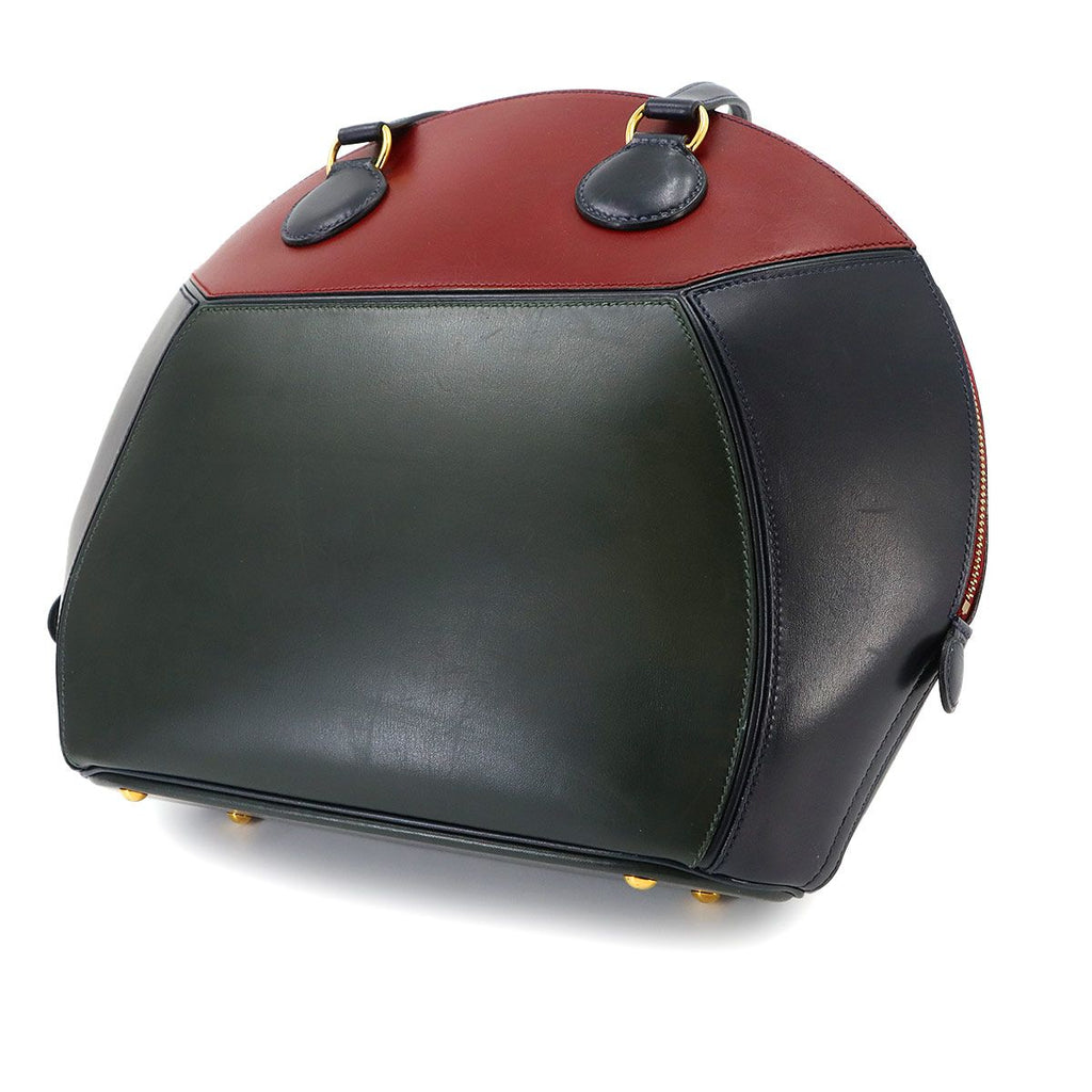 Hermes Ile de Shiki Hand Bag Box Calf Rouge Ash Blue Indigo Green — view 8