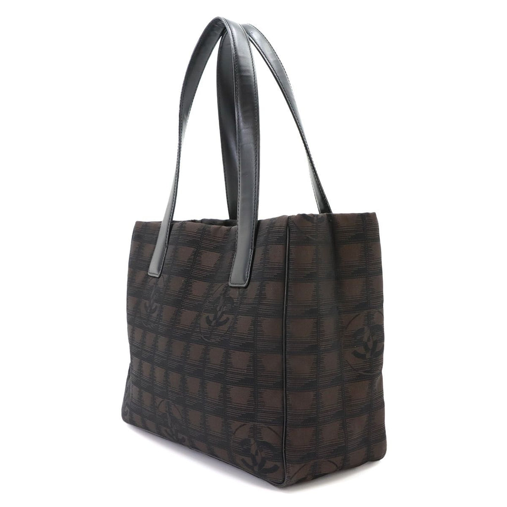 Chanel New Travel Line Tote PM Nylon Jacquard Leather Dark Brown Vintage — view 3