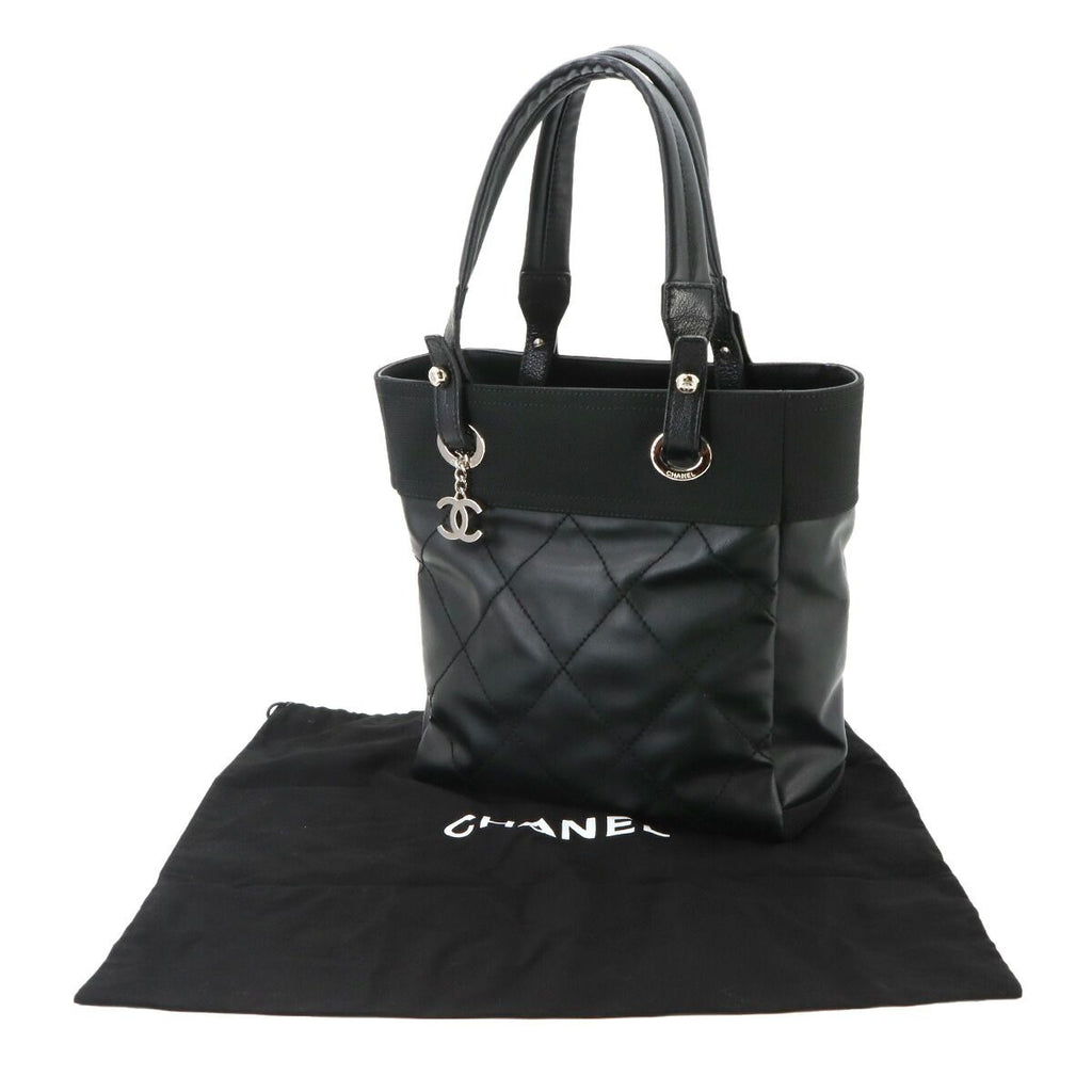 Chanel Paris Biarritz PM Tote Nylon Leather Black Silver — view 2