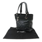 Chanel Paris Biarritz PM Tote Nylon Leather Black Silver — view 2
