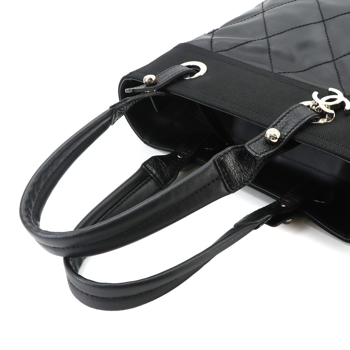 Chanel Paris Biarritz PM Tote Nylon Leather Black Silver — view 6