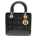 Dior Cannage Lady Dior 2-Way Medium Shoulder Bag Patent Leather Black