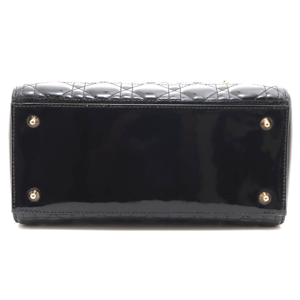Dior Cannage Lady Dior 2-Way Medium Shoulder Bag Patent Leather Black — view 3