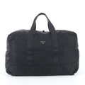 Prada Tessuto Nylon Triangle Logo Leather Boston Bag Tote Black