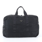 Prada Tessuto Nylon Triangle Logo Leather Boston Bag Tote Black