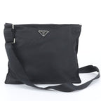 Prada Tessuto Nylon Triangle Logo Leather Shoulder Bag Messenger Black