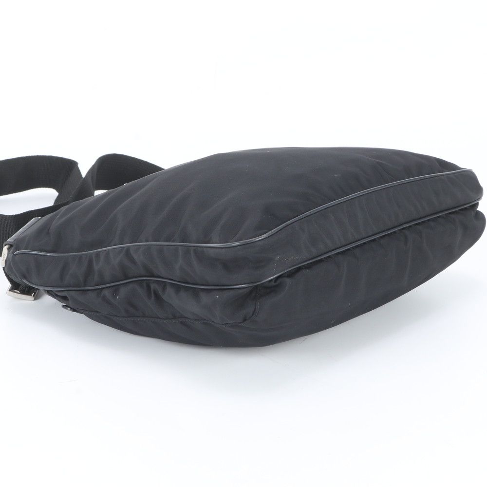 Prada Tessuto Nylon Triangle Logo Leather Shoulder Bag Crossbody Messenger Black — view 5