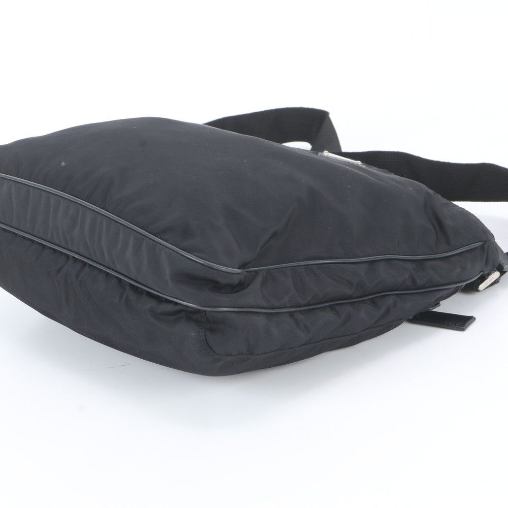 Prada Tessuto Nylon Triangle Logo Leather Shoulder Bag Crossbody Messenger Black — view 4