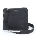 Prada Tessuto Nylon Triangle Logo Leather Shoulder Bag Crossbody Messenger Black