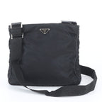 Prada Tessuto Nylon Triangle Logo Leather Shoulder Bag Crossbody Messenger Black