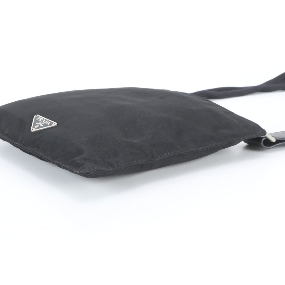 Prada White Tag Tessuto Nylon Triangle Logo Leather Shoulder Bag — view 4