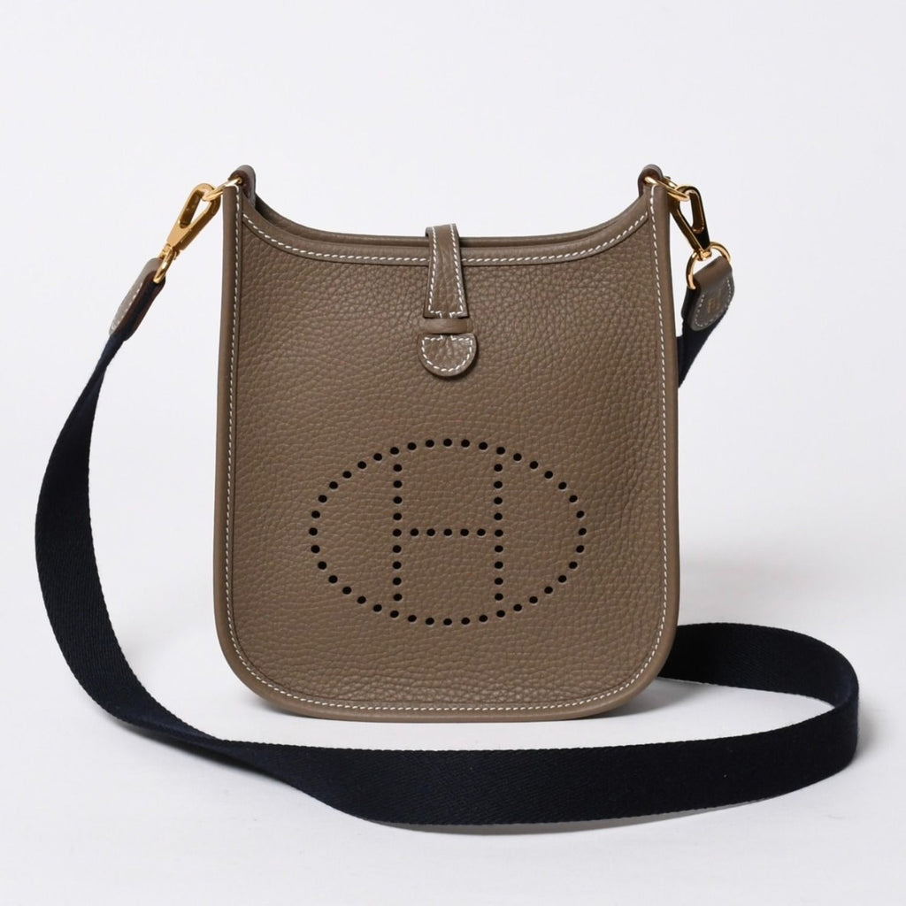 Hermes Evelyne TPM Shoulder Bag Taurillon Clemence Etoupe Gold — view 2