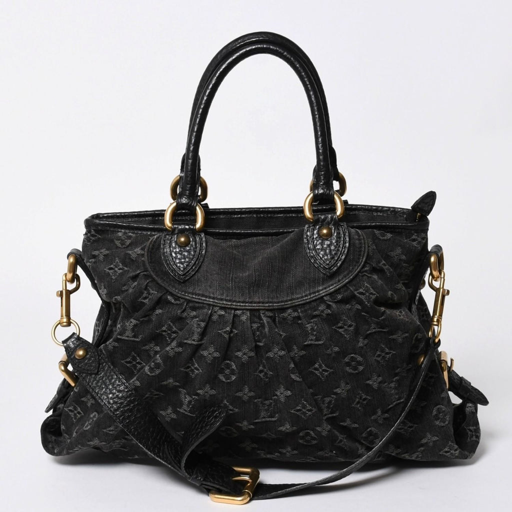 Louis Vuitton Handbag Monogram Denim Neo Cabby GM Black Leather 2-Way
