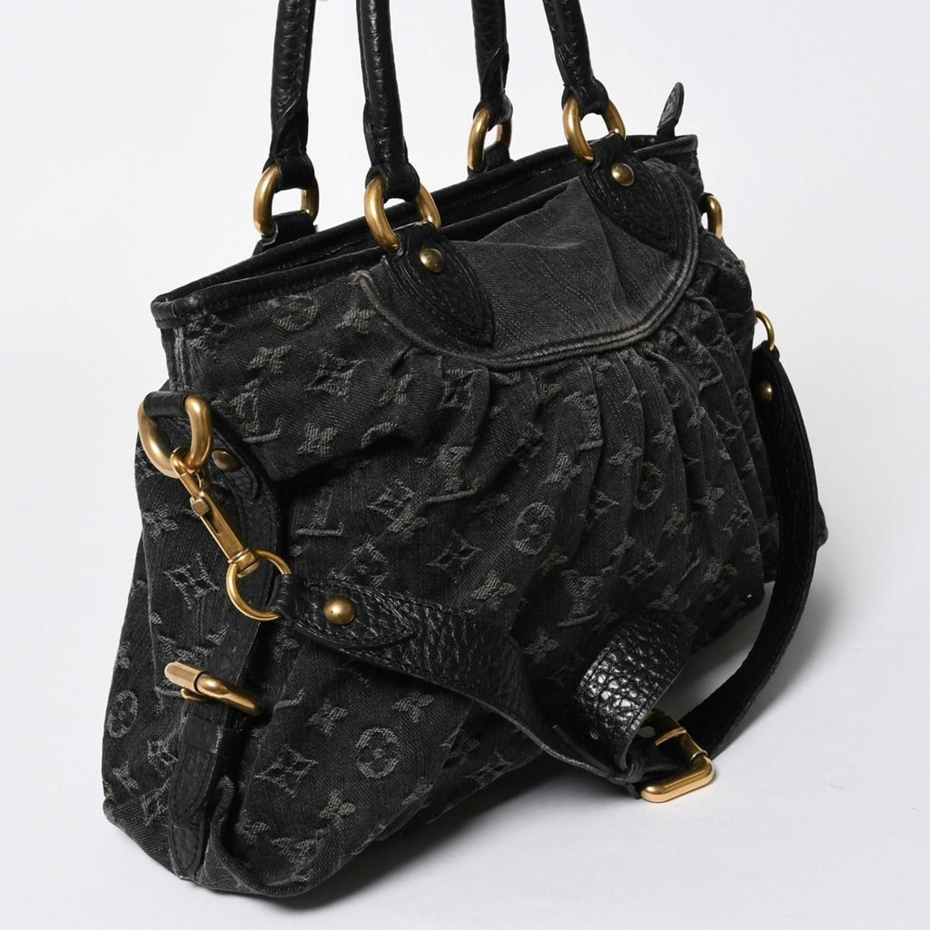 Louis Vuitton Handbag Monogram Denim Neo Cabby GM Black Leather 2-Way — view 3