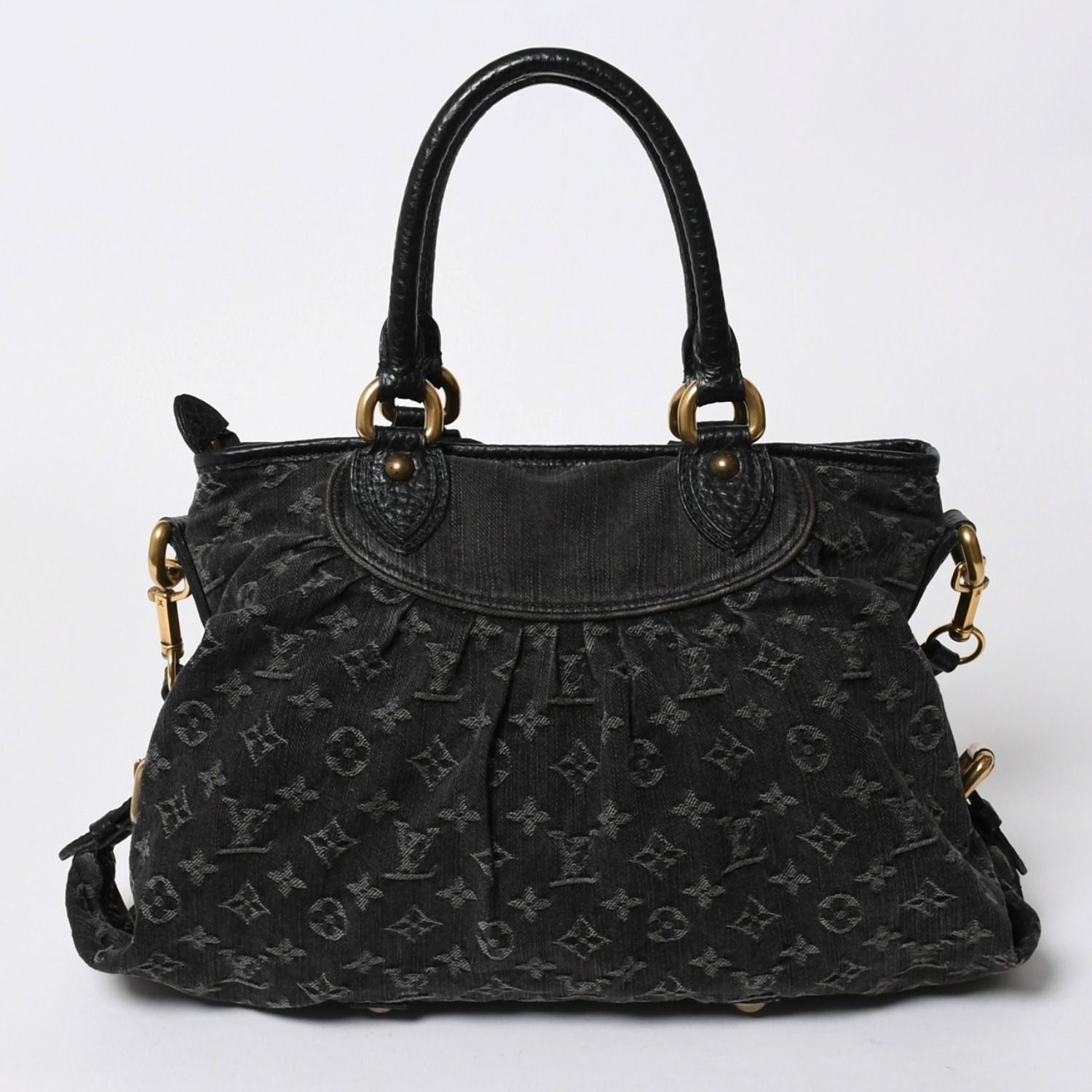 Louis Vuitton Handbag Monogram Denim Neo Cabby GM Black Leather 2-Way — view 2