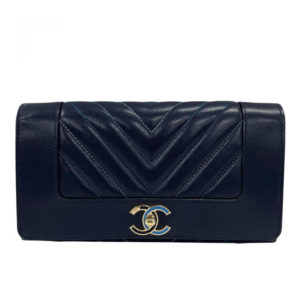 Chanel Wallet Mademoiselle Flap Blue Logo