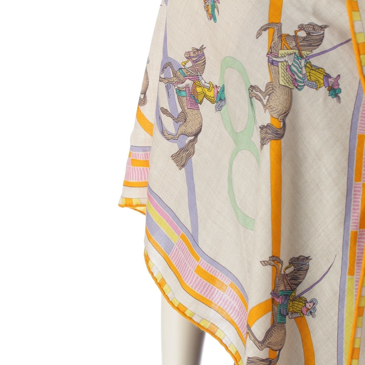 Hermes Triangle Geant Cashmere Silk Passades Et Serpentines Shawl Orange Beige — view 6