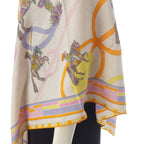 Hermes Triangle Geant Cashmere Silk Passades Et Serpentines Shawl Orange Beige — view 7