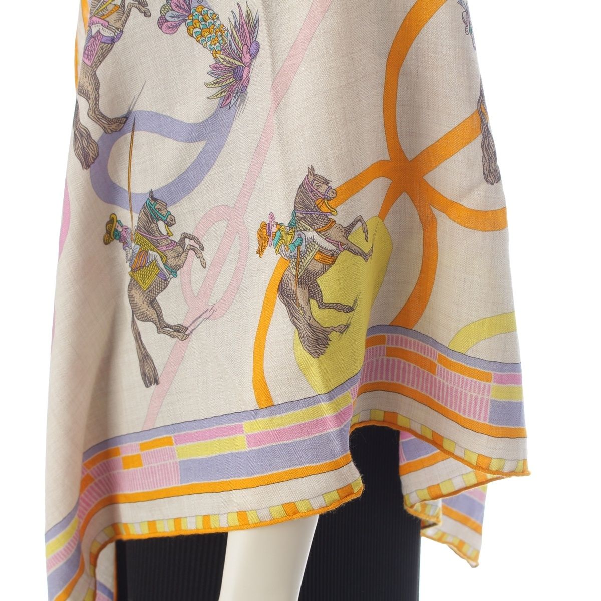 Hermes Triangle Geant Cashmere Silk Passades Et Serpentines Shawl Orange Beige — view 7