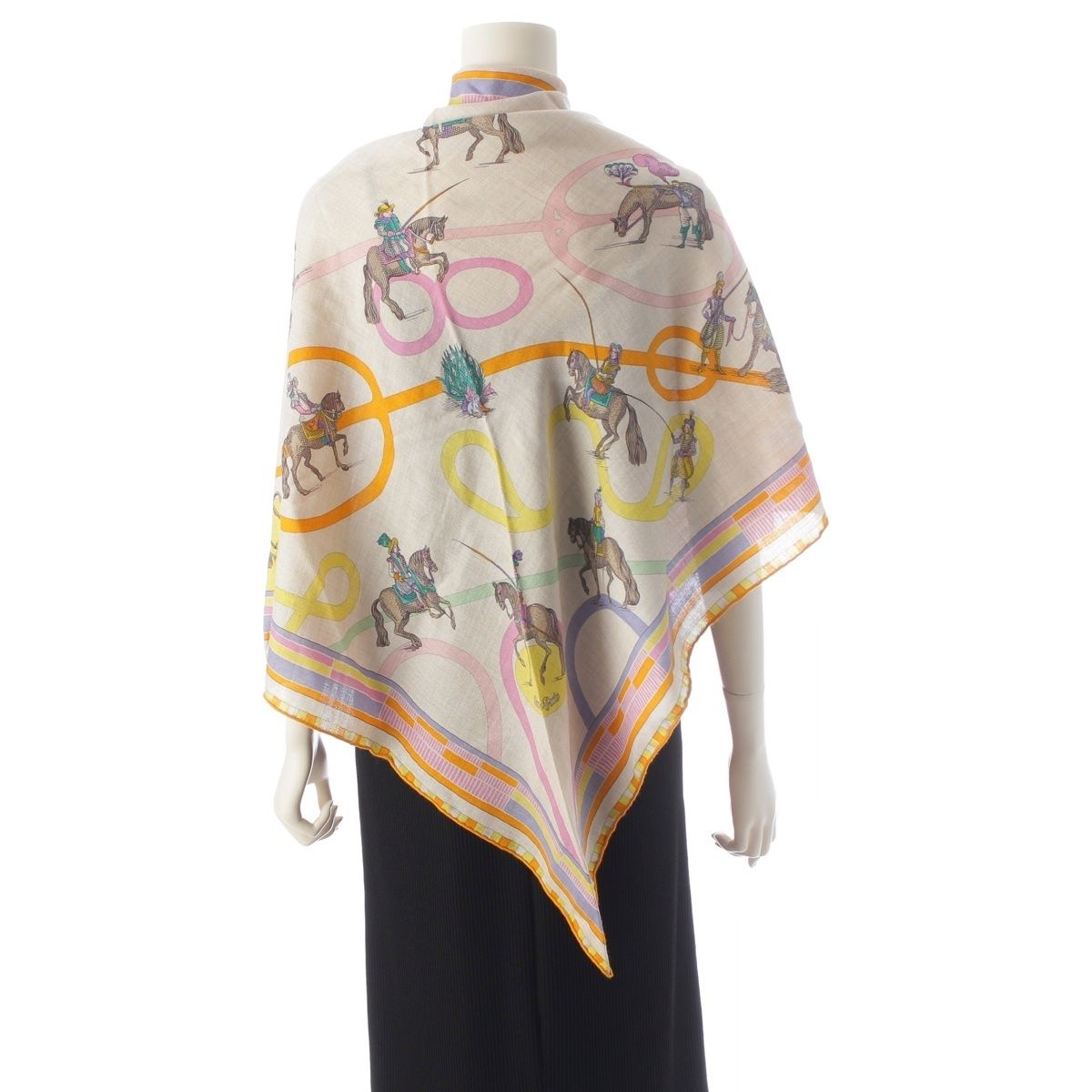 Hermes Triangle Geant Cashmere Silk Passades Et Serpentines Shawl Orange Beige — view 4