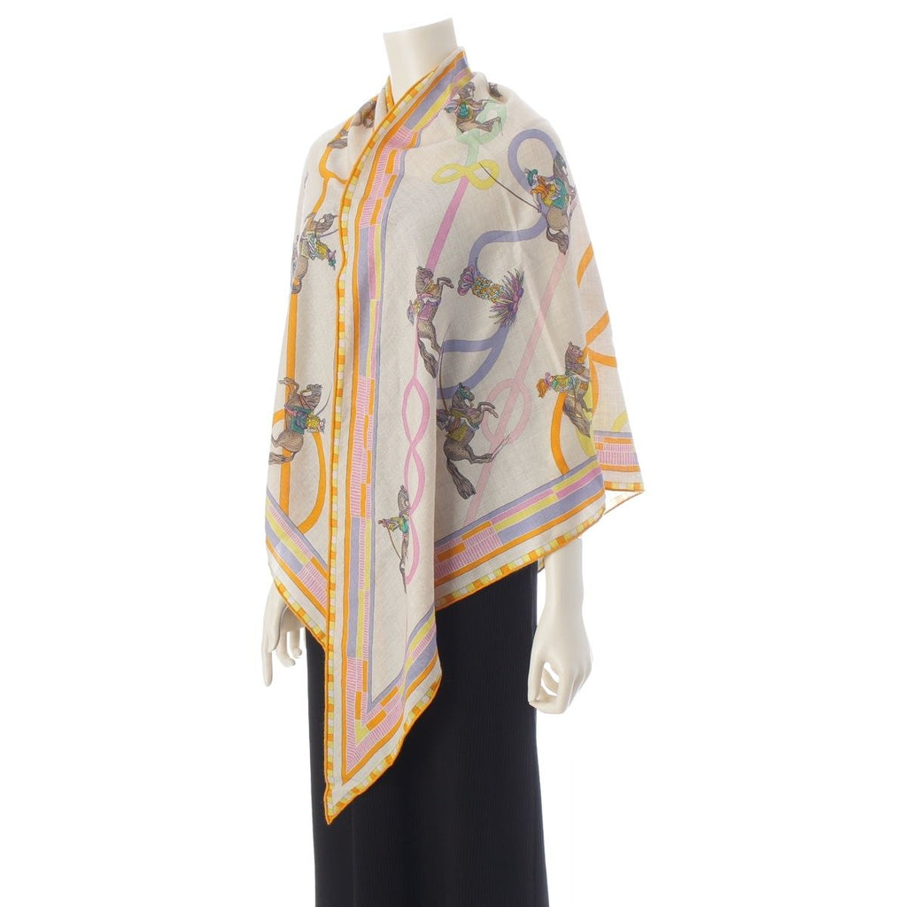 Hermes Triangle Geant Cashmere Silk Passades Et Serpentines Shawl Orange Beige — view 2