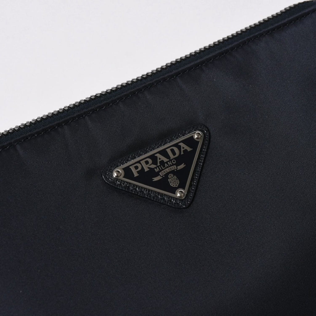 Prada Shoulder Bag Triangle Logo Nylon Leather Navy Silver — view 6
