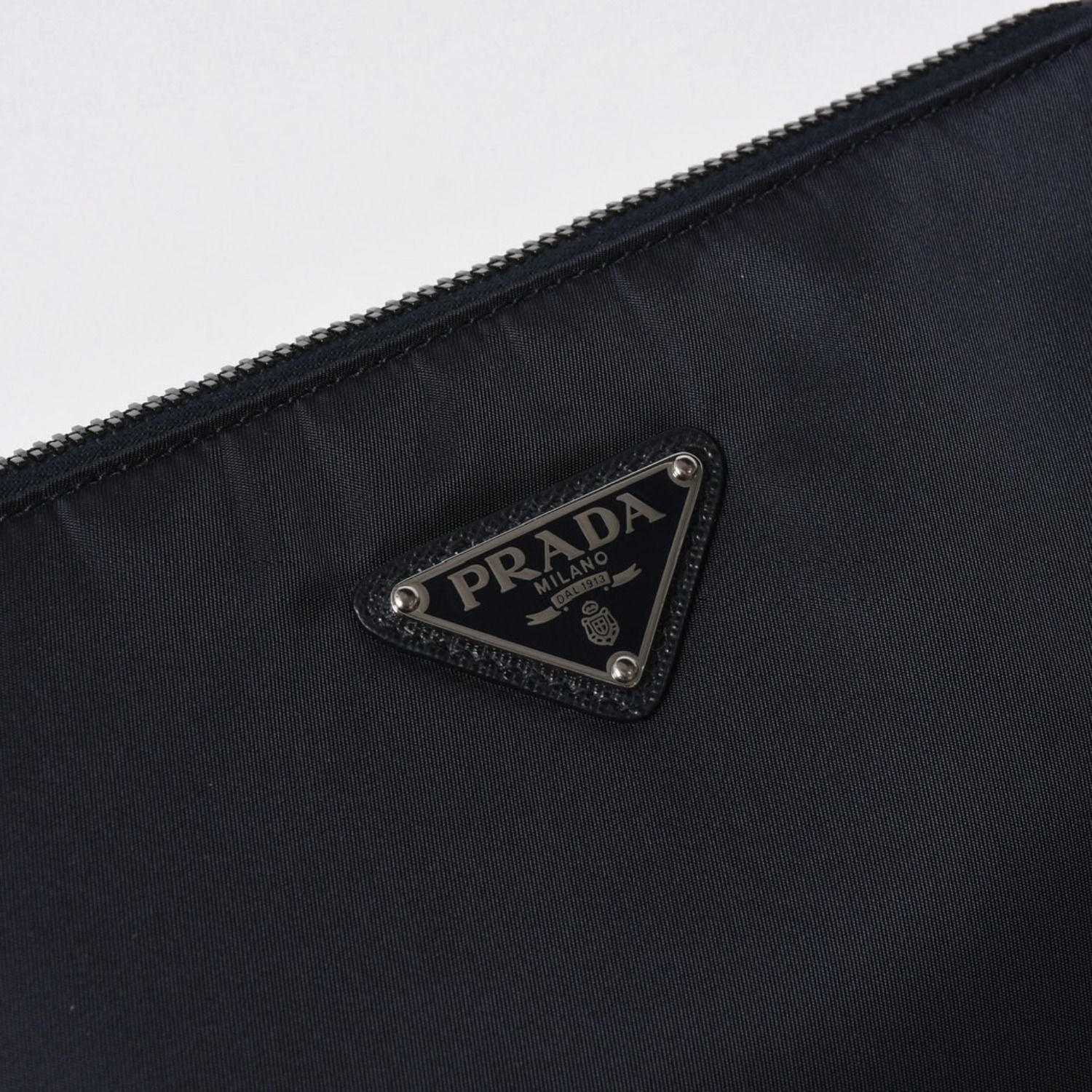 Prada Shoulder Bag Triangle Logo Nylon Leather Navy Silver — view 6