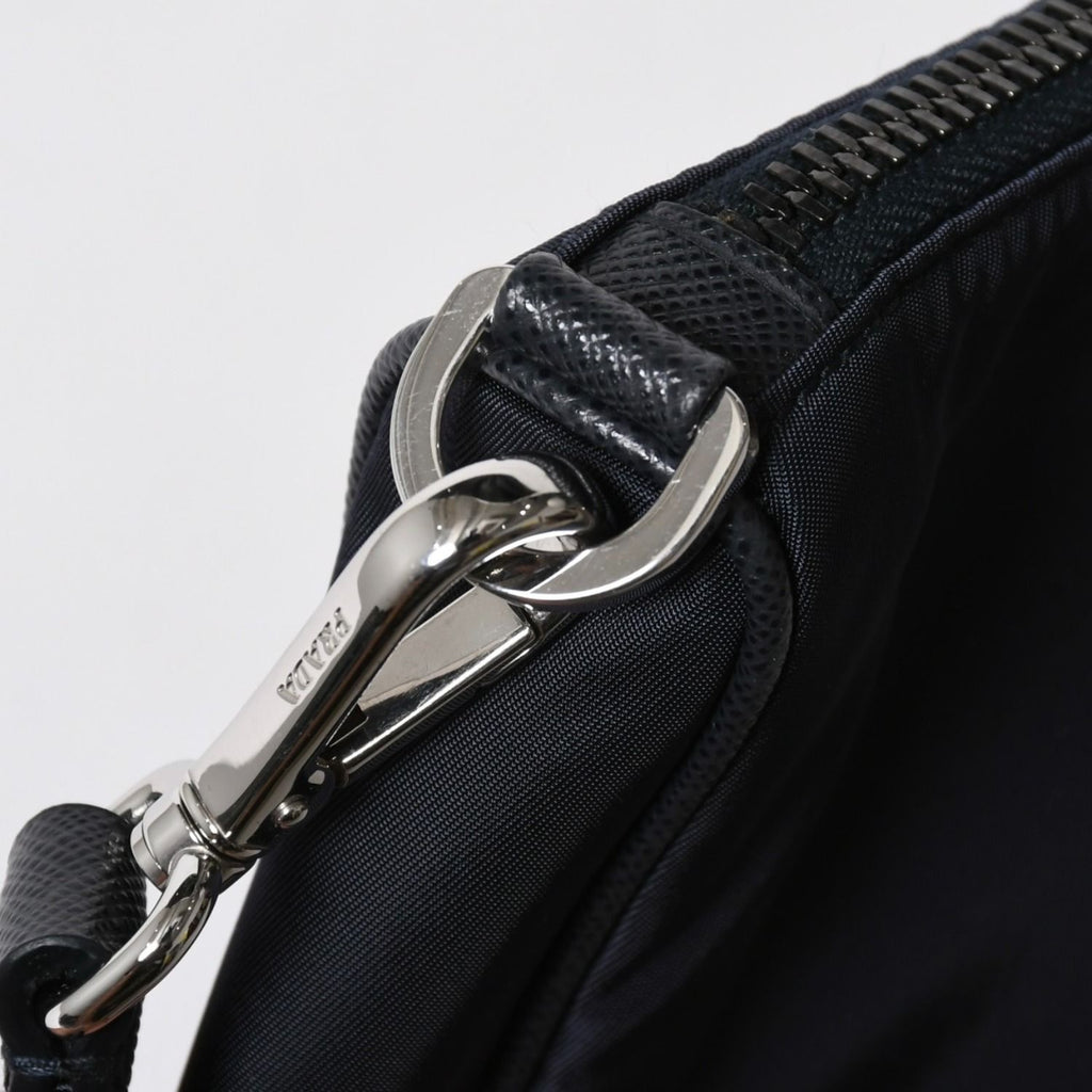 Prada Shoulder Bag Triangle Logo Nylon Leather Navy Silver — view 8