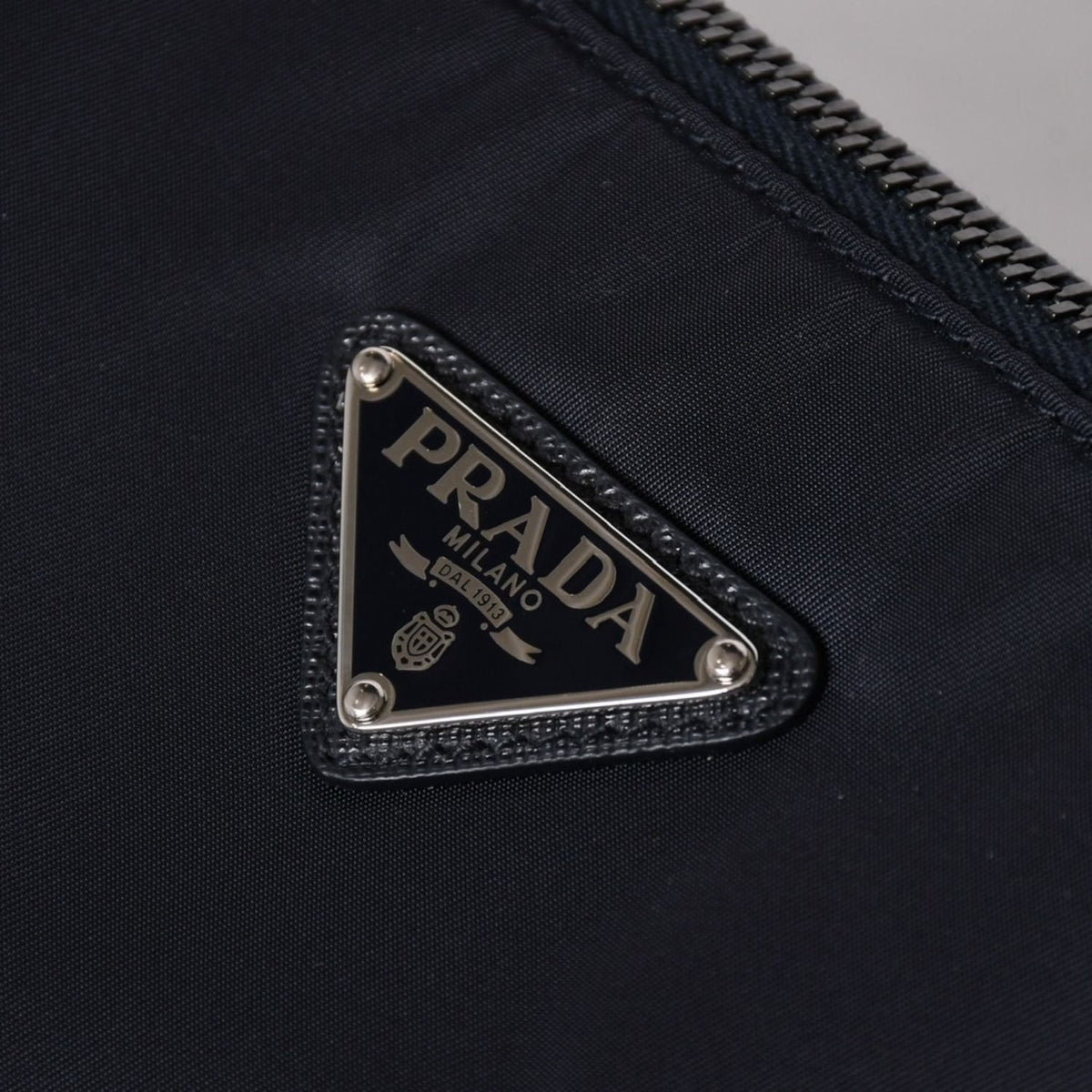 Prada Shoulder Bag Triangle Logo Nylon Leather Navy Silver — view 7