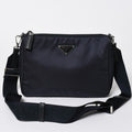 Prada Shoulder Bag Triangle Logo Nylon Leather Navy Silver
