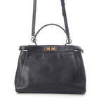Fendi Peekaboo Regular Leopard 2-Way Handbag Black