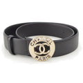 Chanel CC Logo Circle Leather Belt Black 75/30