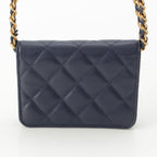 Chanel Quilted Mini Caviar Leather Coco Buttons Chain Shoulder Bag Navy — view 4