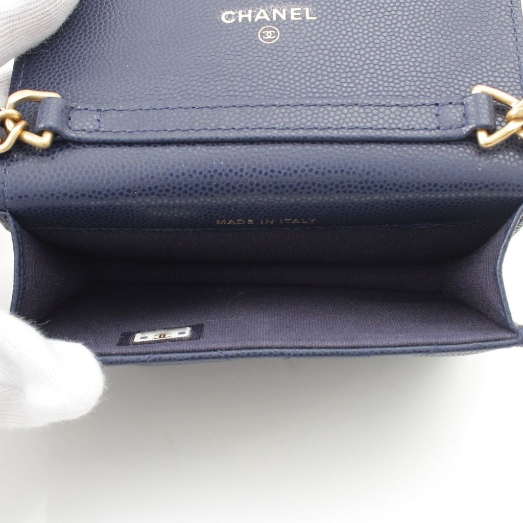 Chanel Quilted Mini Caviar Leather Coco Buttons Chain Shoulder Bag Navy — view 6