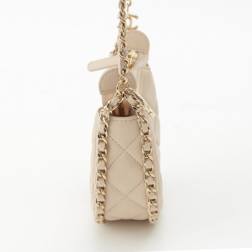Chanel Quilted Mini Hobo Chain Leather Shoulder Bag Ivory — view 3