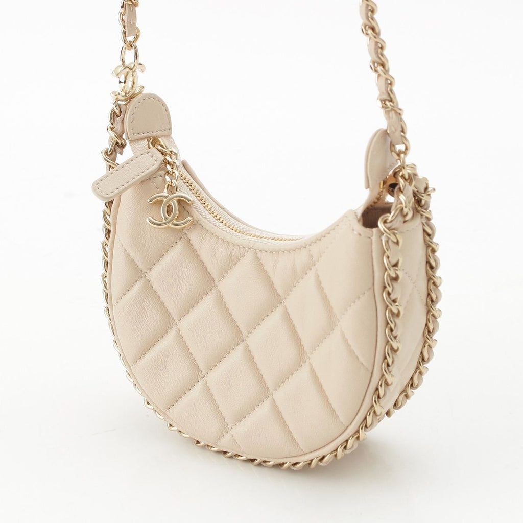 Chanel Quilted Mini Hobo Chain Leather Shoulder Bag Ivory — view 2