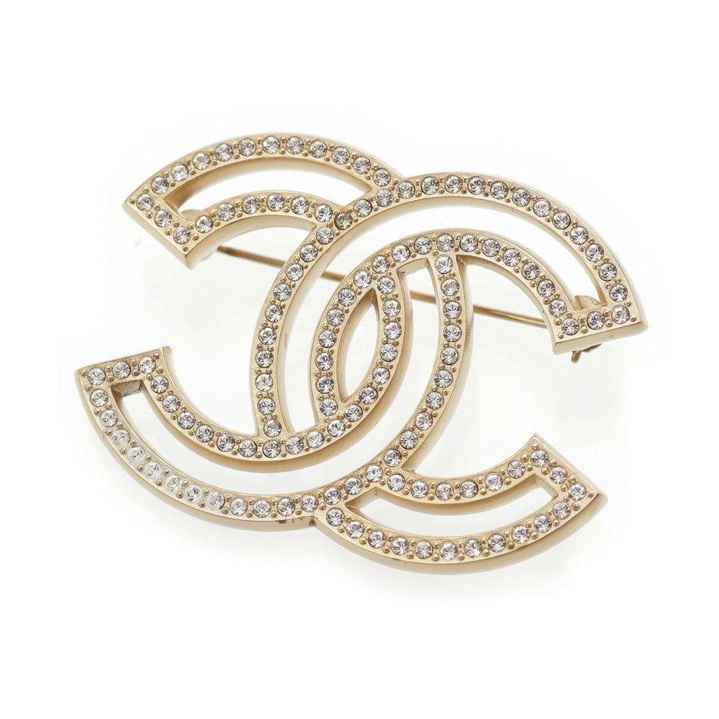 Chanel CC Logo Rhinestone Brooch Gold