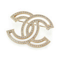Chanel CC Logo Rhinestone Brooch Gold