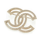 Chanel CC Logo Rhinestone Brooch Gold