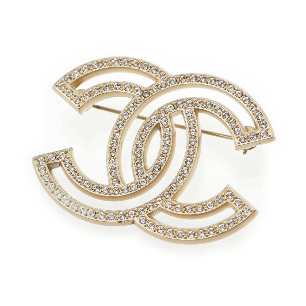 Chanel CC Logo Rhinestone Brooch Gold