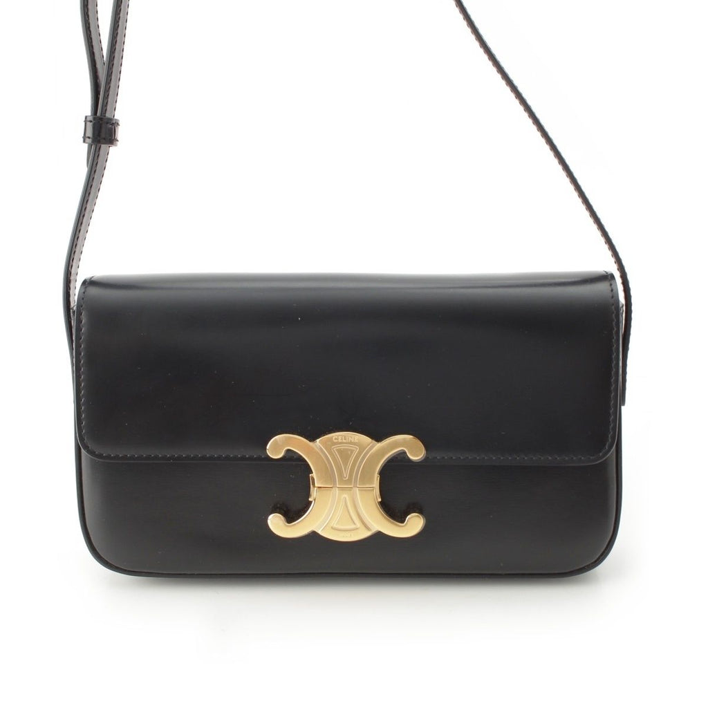 Celine Triomphe Claude Shiny Calfskin Shoulder Bag Black — view 2