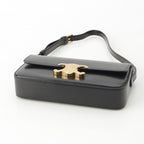 Celine Triomphe Claude Shiny Calfskin Shoulder Bag Black — view 6