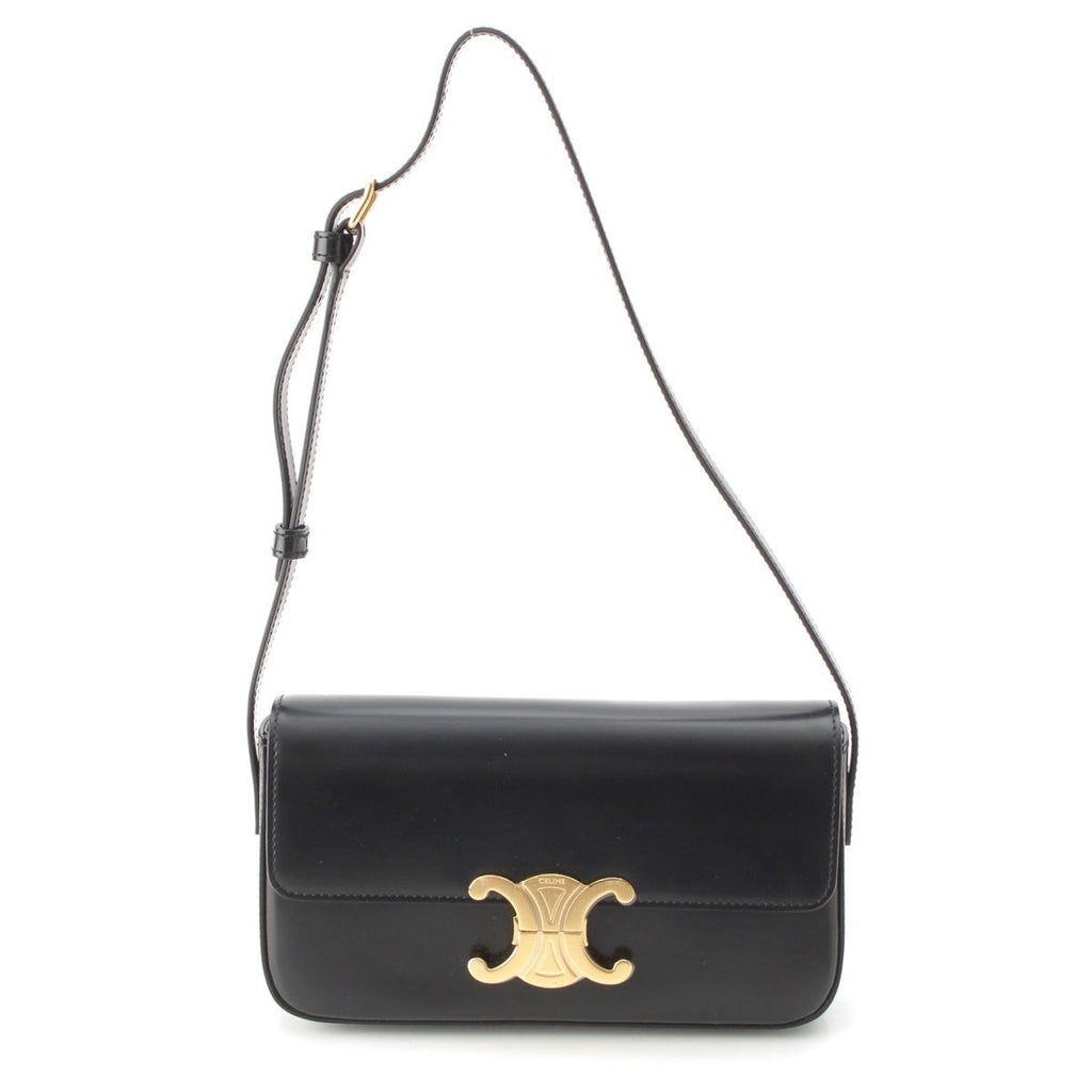 Celine Triomphe Claude Shiny Calfskin Shoulder Bag Black
