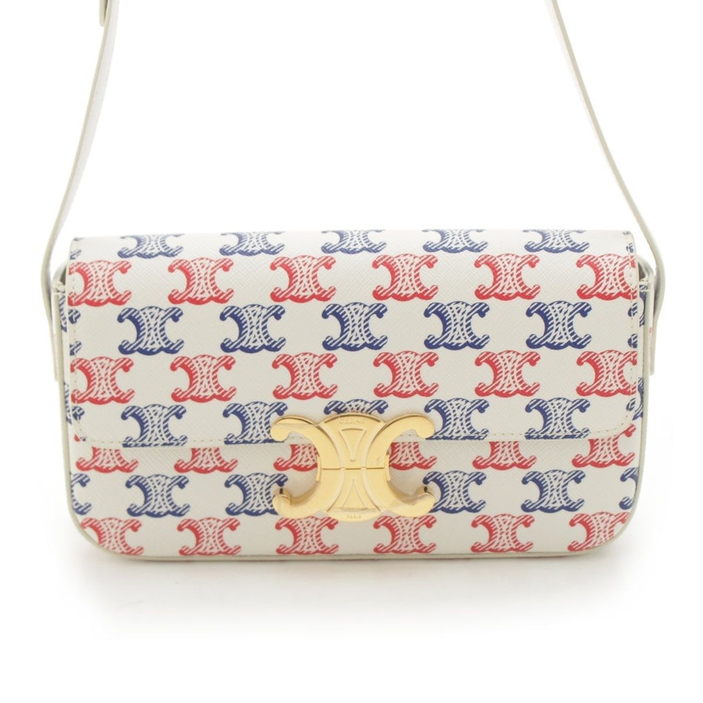 Celine Triomphe Claude Tennis Calfskin Small Shoulder Bag White Blue — view 2