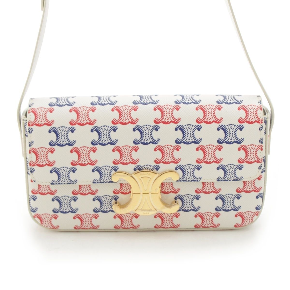 Celine Triomphe Claude Tennis Calfskin Small Shoulder Bag White Blue — view 2