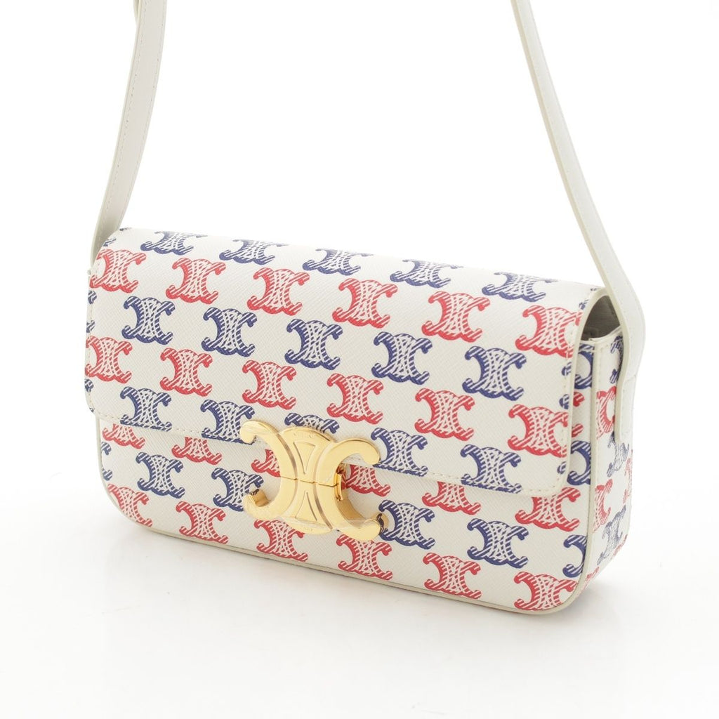 Celine Triomphe Claude Tennis Calfskin Small Shoulder Bag White Blue — view 3