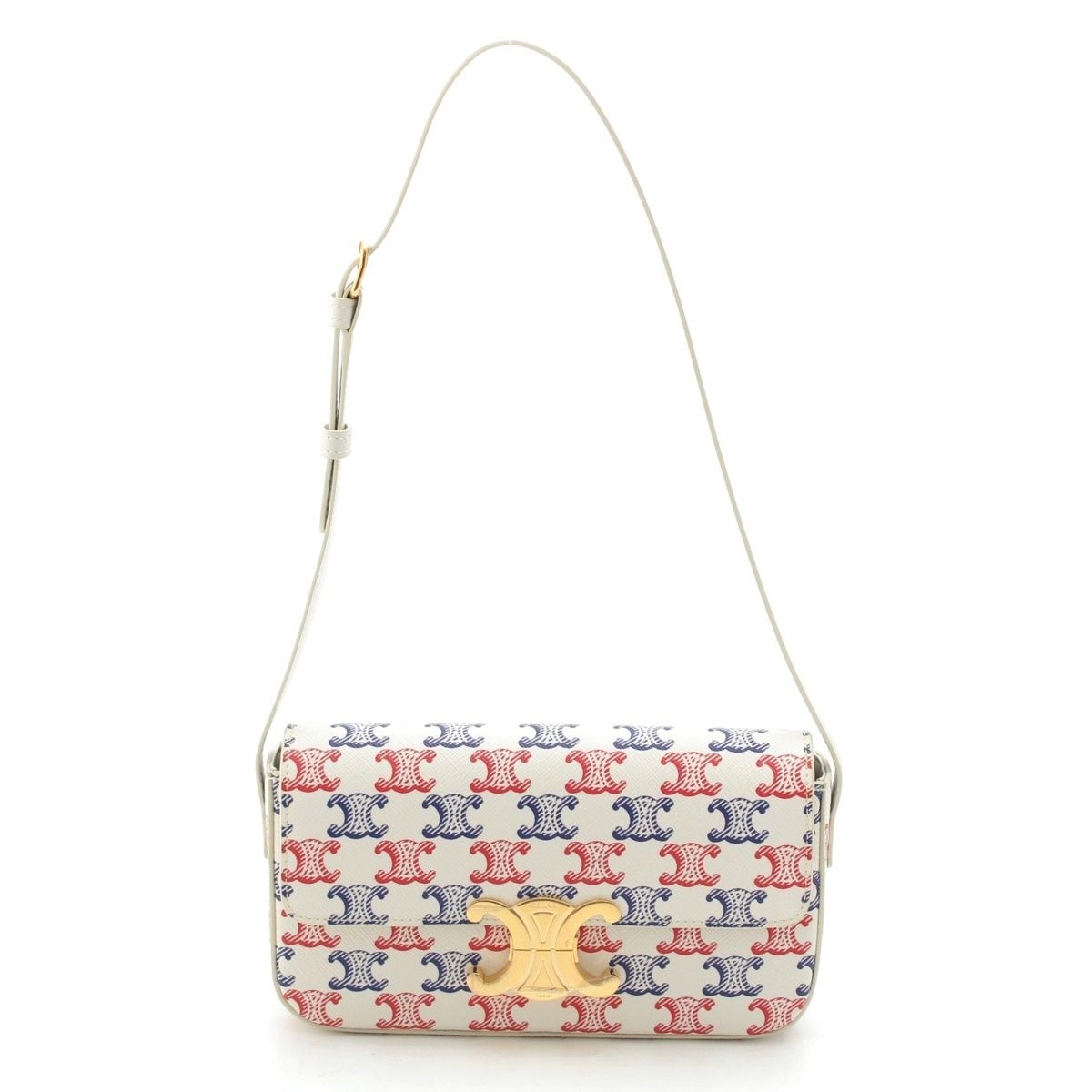 Celine Triomphe Claude Tennis Calfskin Small Shoulder Bag White Blue