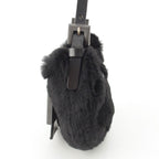 Fendi Mamma Mini Croissant Fur FF Fur Pouch Black — view 3