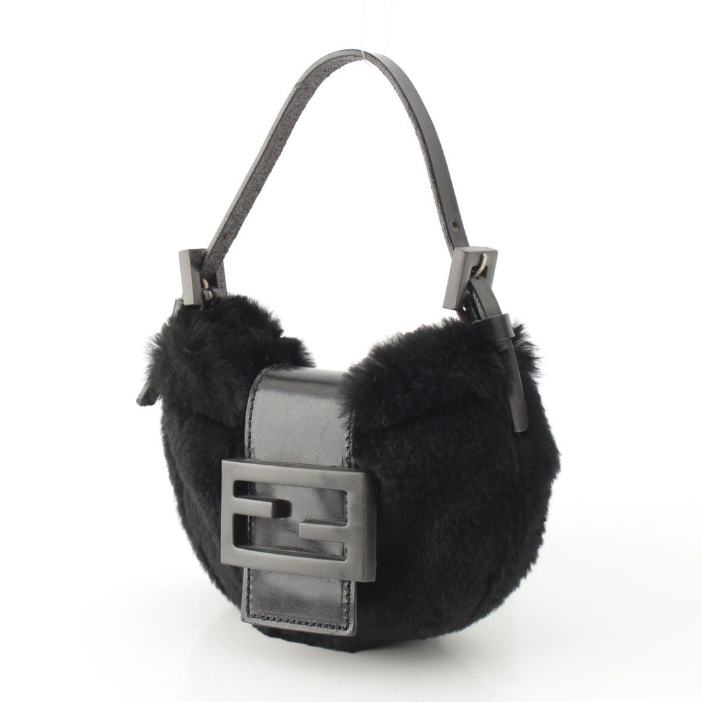 Fendi Mamma Mini Croissant Fur FF Fur Pouch Black — view 2