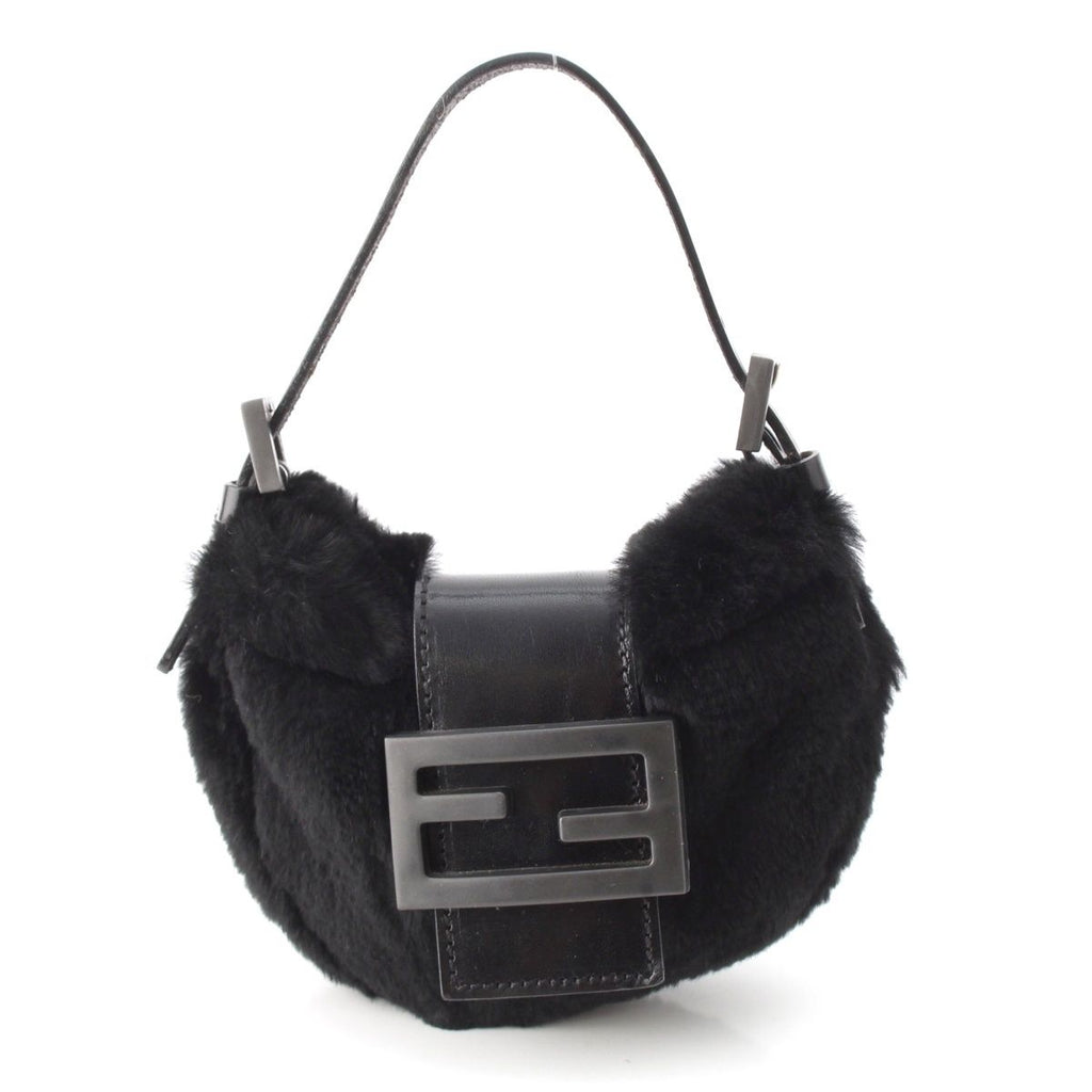 Fendi Mamma Mini Croissant Fur FF Fur Pouch Black